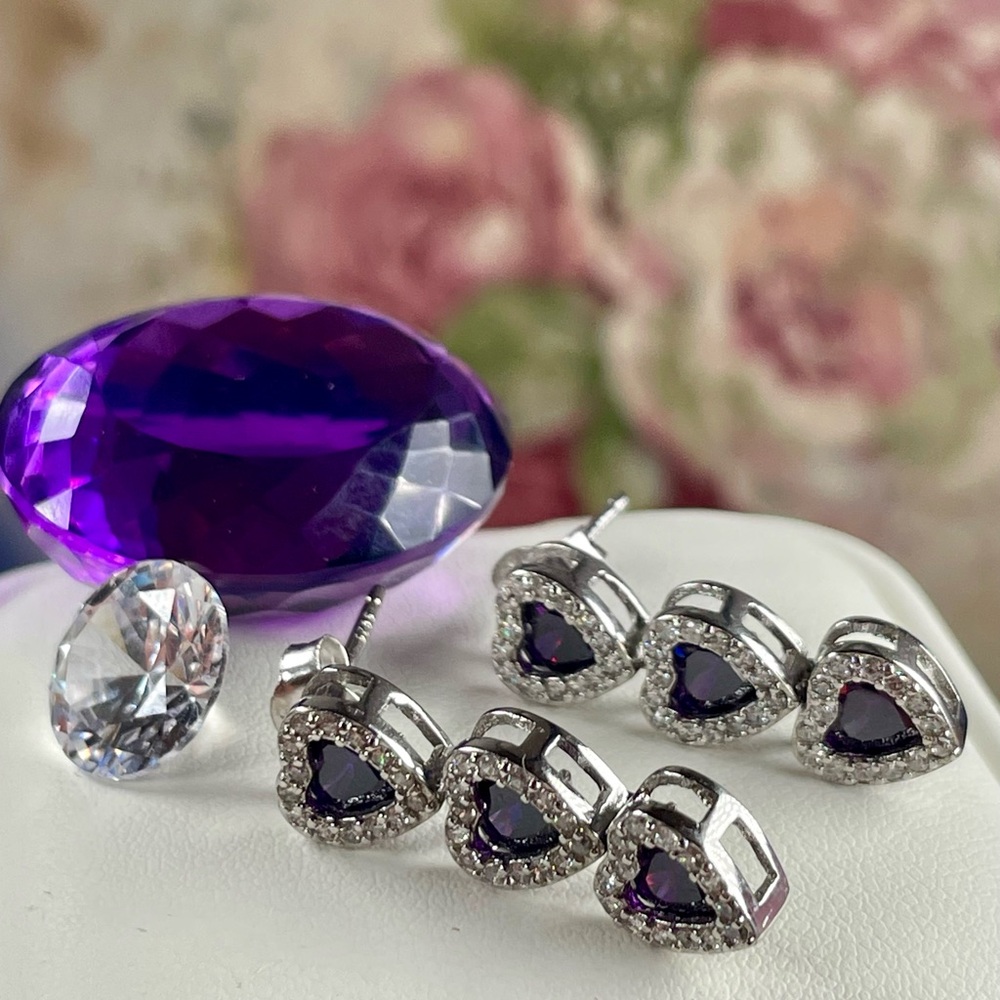 Amethyst Earrings Topaz Silver 925 Dangle Earrings - Picture 4 of 8